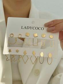 6 đôi bông tai mạ vàng các kiểu dáng khác nhau, phù hợp để đi làm, hẹn hò và nhiều dịp khác. - Vàng - Xem 2