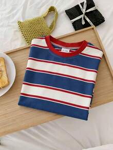 Baby Summer Striped Short Sleeve T-Shirt, Highly Elastic Soft Breathable Lightweight Tee, Cotton