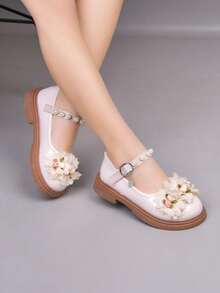 Sapatos de Princesa de Couro Envernizado para Meninas, Sapatos de Estudante de Estilo Inglês com Sola Macia, Sapatos Infantis para Primavera/Outono, Mocassins para Meninas - Bege - Visão 2