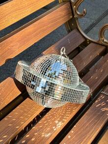 1 Peça Espelho de Bola de Discoteca Rotativa em Formato de Planeta, Decoração Suspensa, Design em Formato de Saturno, Bola de Natal Adereços de Fotografia para Bar, Decoração de Festa, Casamento e Feriados - Multicolorido - Visão 6