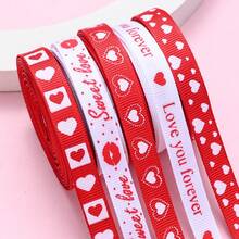 5yards/Roll 9mm Valentine's Day Love Printed Ribbon Wedding Tanabata Gift Wrap Rope Valentine's Day Red Jacquard Ribbon DIY Handmade Ribbon - Multicolor - View 1