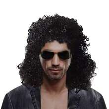 Men's Rocker Wig 70s 80s Men's Party Fancy Dress Halloween Wig Long Curly Black Mullet Rockstar Wig Fashion Smart Rocker Style Wigs Costume Hair Accessory Anime Wig Beard StickersEssential Festive Atmosphere For Christmas - 1 - View 1