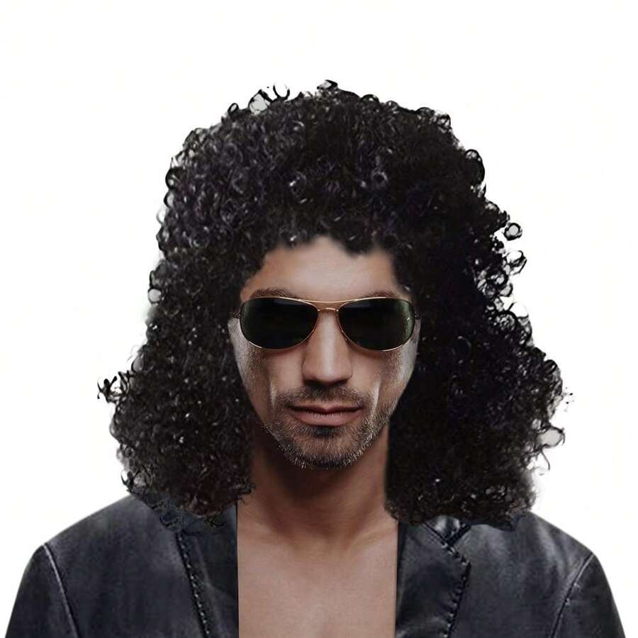 Men's Rocker Wig 70s 80s Men's Party Fancy Dress Halloween Wig Long Curly Black Mullet Rockstar Wig Fashion Smart Rocker Style Wigs Costume Hair Accessory Anime Wig Beard StickersEssential Festive Atmosphere For Christmas - 1 - View 1