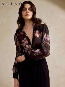 Aliao 高端印花长袖薄纱衬衫，度假风，秋季女装，纽扣衬衫，Fowy 夏季上衣 - 彩色 - 查看 4