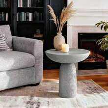 18.5'' Tall Pedestal Side Table, Modern Round Shape For Home Decor, Stone-Inspired With  Design, Beige Tall Sofa Side Table For Living Room Or Patio - Màu Xám nhạt - Xem 4