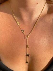 1PC Customized 18k Gold Stainless Steel Necklace Jewelry, Lariat Necklace, Dainty Drop Name Necklace, Long Y Necklace, Initial Necklace, Custom Letter Necklace, Comes With Exquisite Gift Boxes For Daily Wear, Valentine's Day Gifts, For Family, Friends, And Family Necklaces Silver Stylish,Simple,Casual Ideal Gifts For Him,Ideal Gifts For Her For Anniversaries,For Birthdays,For Daily Wear,For Graduation,For Weddings,For Party - Multicolor - View 2