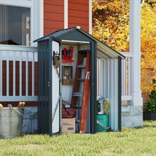 ENNIBOBO Campcraft 2-In-1 Galvanized Steel Outdoor Storage Cabinet, Lockable Metal Garden Shed With Firewood Rack, Heavy Duty Waterproof Tool Organizer For Patio Lawn Backyard Garage - Grey - View 9