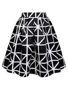 Chân váy xòe nữ thanh lịch, kiểu dáng thường ngày, họa tiết hình học đen trắng, chất liệu vải dệt, thích hợp cho mùa xuân. - màu nâu - Xem 2