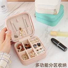 Leather Minimalist Jewelry Box With Lid, Large Capacity Jewelry Organizer Earrings Studs, Portable Trinket Storage - 粉色 - 查看 5