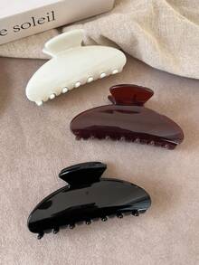 3个/1个女士发夹，尺寸为3.54英寸/9厘米，黑色、白色、棕色，轻巧塑料材质，时尚百搭，优雅简约，纯色发爪，适合日常、休闲、派对、通勤、海滩、度假、发型设计、洗脸/洗头、化妆等场合，是女性时尚发夹和发饰的理想之选。 - 彩色 - 查看 3