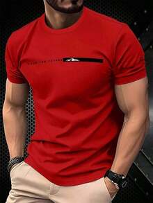 Men's Casual Printed T-Shirt Face The Future 100% Cotton - Đỏ - Xem 4