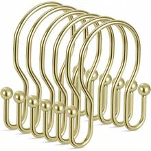 - Juego de 24 ganchos de cortina de ducha de doble cara, a prueba dex ido para cortina de ducha, ganchos de ducha de acero inoxidable, anillos para barras de ducha, color dorado - Dorado - Ver 2