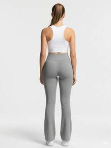 High Waist Flared Pants Daily Fitness Sports Leggings, Women Butt Lifting Yoga Leggings,Women's High-Waisted Cross Design Flared Leggings Suitable - 灰色 - 查看 5
