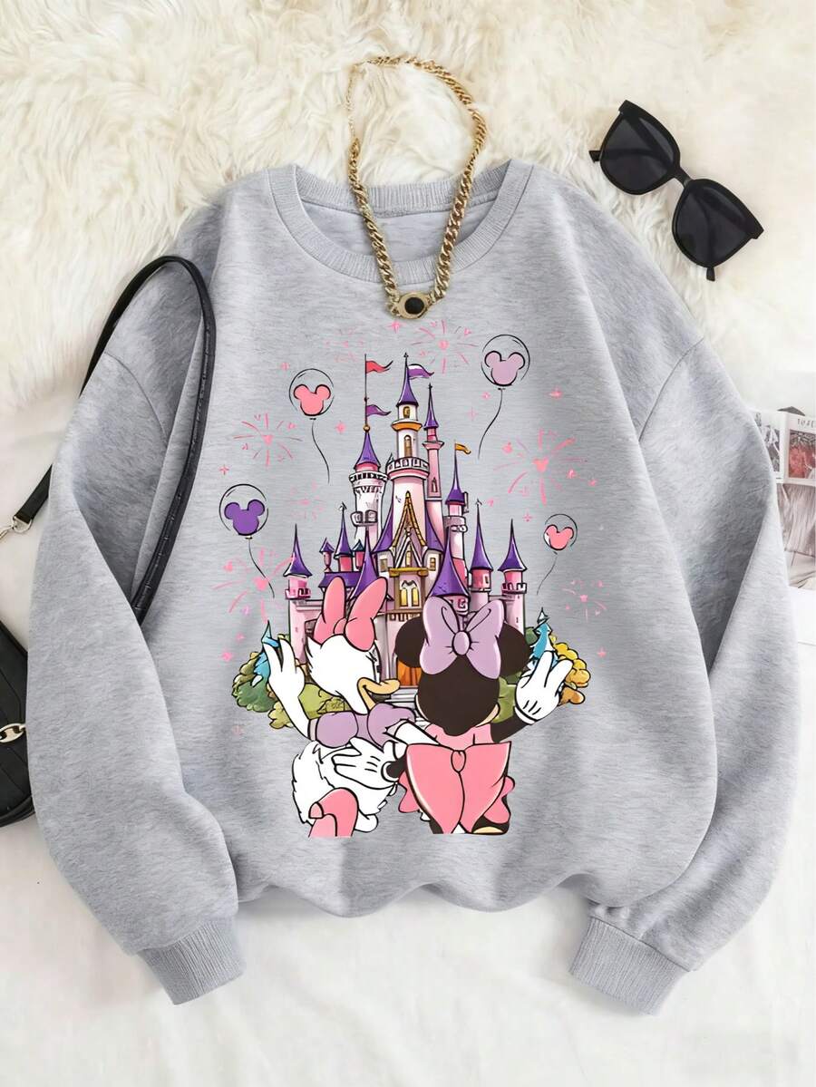 "Soda Unisex Kids Disney Mickey & Minnie Castle Print Sweatshirt (Ages 2-14) - Soft Cotton Blend, All-Season Casual Wear, Comfortable & Durable | Express Delivery" - Xám - Xem 1