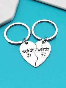Street 1 Piece Of Engraved Weirdo #   1/2 Heart Shaped Puzzle Stainless Steel Keychain Couple Gift Fun Lettering Gift Valentine's Day Valentines Car Accessories Bag Charm Backpack For School Cute Goth Y2k - Bạc cổ - Xem 1