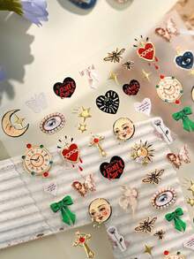 1件复古欧式油画框花卉美甲贴纸，新款巴洛克复古玫瑰边框美甲贴花，精致优雅美甲装饰贴纸，美甲用品，美甲贴纸 - 彩色的 - 查看 4