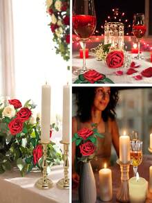 10/15/25/30支无叶人造玫瑰花，仿真丁香玫瑰装饰，泡沫玫瑰散装带茎，适用于DIY婚礼花束、花艺布置、新娘送礼会、派对家居装饰 - 紅色 - 查看 5