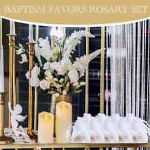 Juego de 10 abalorio de rosario para de bautizo, perlas de imitacin con bolsas de organza para bautizo, bodas, regalos de primera comunin - Perla dorada - Ver 4