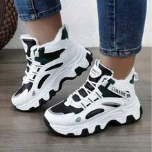 Women's Multi-Color Spliced Lace-Up Simple Casual Outdoor Sports Shoes With Velvet And Thickening Are Suitable For Daily Walking, Jogging, Commuting, And Shopping In Autumn And Winter, And Can Be Paired With Casual Pants. - 黑色 - 查看 5