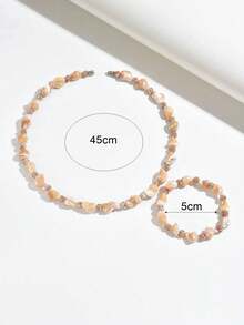 1pc Bracelet + 1pc Necklace, Elegant Fashion Versatile Asymmetrical Geometric Beaded Rhinestone Ball Jewelry Set, Suitable For Women's Daily, Party And Commute Wear - Brown - View 3