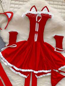 Sexy Lingerie, Sexy Sweet And Cool Cat Net Dress, Christmas Suit, Uniform, Stockings, Integrated Role-Playing, Women's Christmas Eve Bed, Passion And Stimulation, A Must-Have Sexy Suit For Warming Up - Đỏ - Xem 2