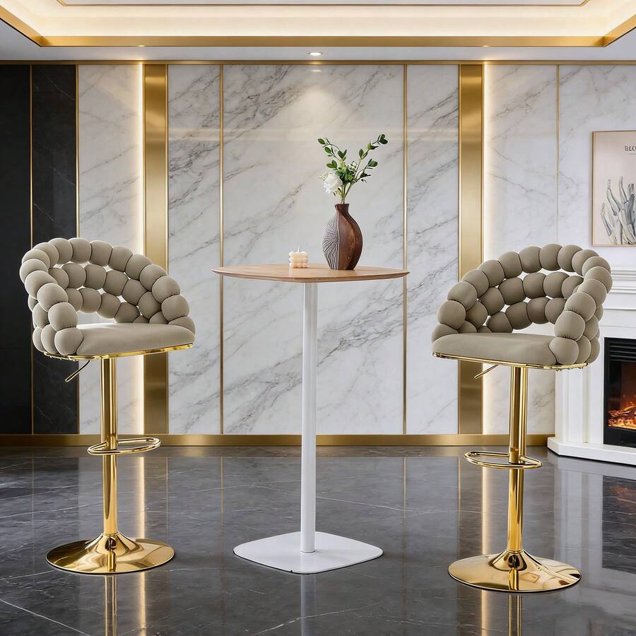 Barstools - Gray + Metal + Velvet + Metal - View 1