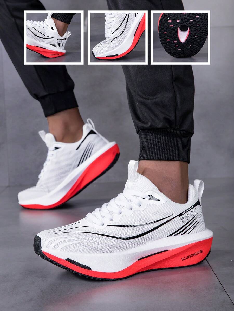 Men's Lightweight Casual Sports Shoes, Mesh Breathable Design, Provide Extremely Comfortable And High-Performance, Fashion Minimalist, Lace-Up Streamlined Design Running Shoes, Suitable For Daily Activities, Running And Training