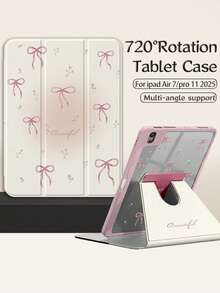 1个装粉色双面印花旋转亚克力保护套，适用于iPad平板电脑，带有蝴蝶结图案。兼容iPad 10/Air 8 2026/11代-A16 2025，支持自动唤醒/睡眠功能，无磁性，带笔槽，男女皆宜。是办公和学习的必备保护配件。 - 彩色 - 查看 4