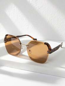 1 Pair Women's Rimless Metal Edge Hinge Rivet Design Patterned Leg Casual Glasses - Multicolor - View 4