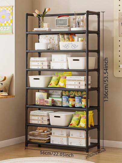 1pc 3-7 Tier Storage Rack, Home Bookshelf, Freestanding Multi-Layer Children's Simple Bookcase, Multi-Functional Iron Art Storage Rack, Living Room Storage Shelf, Home Decor