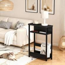 Techigher Narrow Side Table, 3-Tier End Table With Storage Shelf, Thin Sofa Side Table For Narrow And Small Spaces, Bedside Table Nightstand For Living Room - Black - View 5