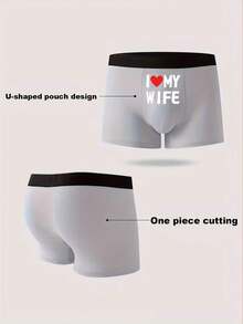 Men's Comfortable Elastic Lightweight Letter Print "I Love You, My Girlfriend" Boxer Briefs - Grey - View 3