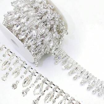 1码/2码银色吊坠，镶钻多色水晶链，闪亮装饰，适合DIY服装和手提包装饰