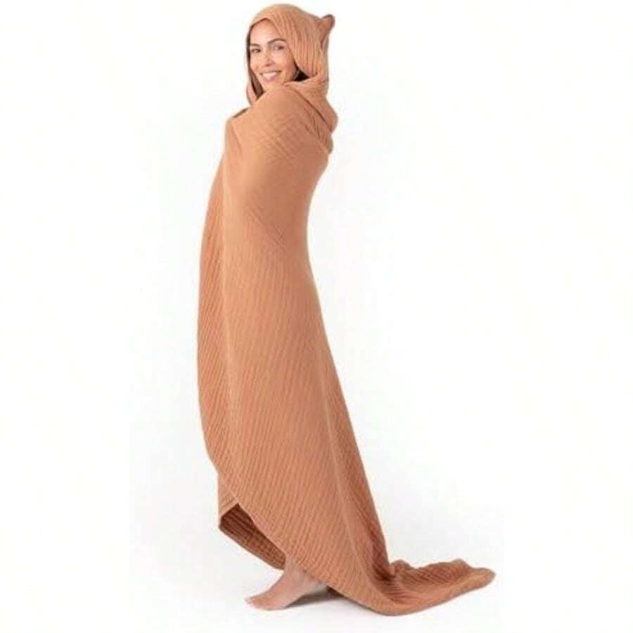 Toalla con Capucha para Adulto Algodón Muselina – Grande y Absorbente para Playa y Baño – Estilo Manta con Capucha, para Adultos(Caramelo Paquete de 1 – Adulto) - Multicolor - Ver 1