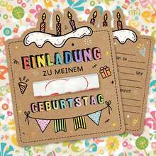 6/12/24/48pcs Baby Birthday Party German Invitation Card Set, Hand-Drawn Coloring DIY Cake Pattern, Rustic Blank Message Cards, Suitable For Baby Shower, Celebration Decorations - Multicolor - View 8