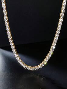 1条4毫米网球链，锌合金男士叠戴链，摇滚嘻哈风格项链，经典设计确保百搭实用，呈现无与伦比的璀璨光泽，适合作为朋友聚会、生日、派对礼物 - 時尚網球鏈 - 查看 10