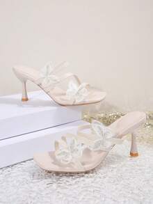 Giày sandal cao gót mũi nhọn cho nữ, thiết kế mùa hè mới với nơ ren tinh tế, đế mềm, thời trang và đa năng, thoải mái khi phối cùng váy. - Màu Hồng baby - Xem 6