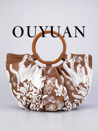 Nya retro broderade handväskor med runda handtag för kvinnor, lätta och avslappnade tygväskor för damer, elegant och mångsidig middagsväska, snygg pendlarväska, lämplig för fester, semestrar, shopping, pendling, bröllop, högtidsgåvor.