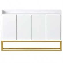 Modern Minimalist Sideboard, 4-Door Handleless Buffet For Dining Room, Living Room, Kitchen (White) - 白色 - 查看 6