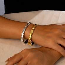 Women's Fashion Luxury Star Bracelet, 304 Stainless Steel 18K Gold Plated Waterproof Jewelry, Suitable For Daily Or Party Wear Sparkling Star Bracelet, Jewelry Gift For Valentine's Day, Birthday Party - Star - View 5