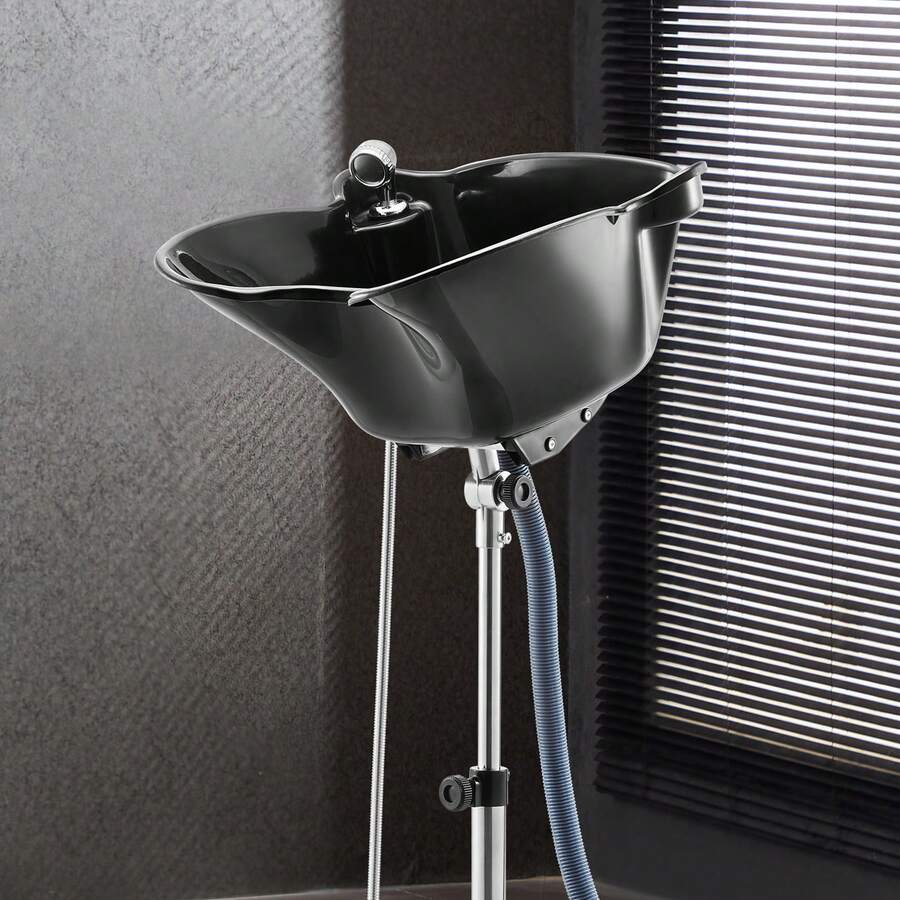 Portable Shampoo Bowl, Deep Shampoo Sink With Adjustable Height & Angle, Includes Drain Hose, Shower Head, Lightweight Hair Wash Basin For Barber Salon Spa Center & Home Use, Black - Có vòi sen, không có xô - Xem 1