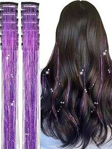 20pcs/10pcs/5pcs/3pcs/1pc Women Metal Hair Tinsel, Shiny Metallic Hair Tinsel Extensions, Heat Resistant Hair Accessories Fashion Headband Elegant Hair Band - Purple - View 14