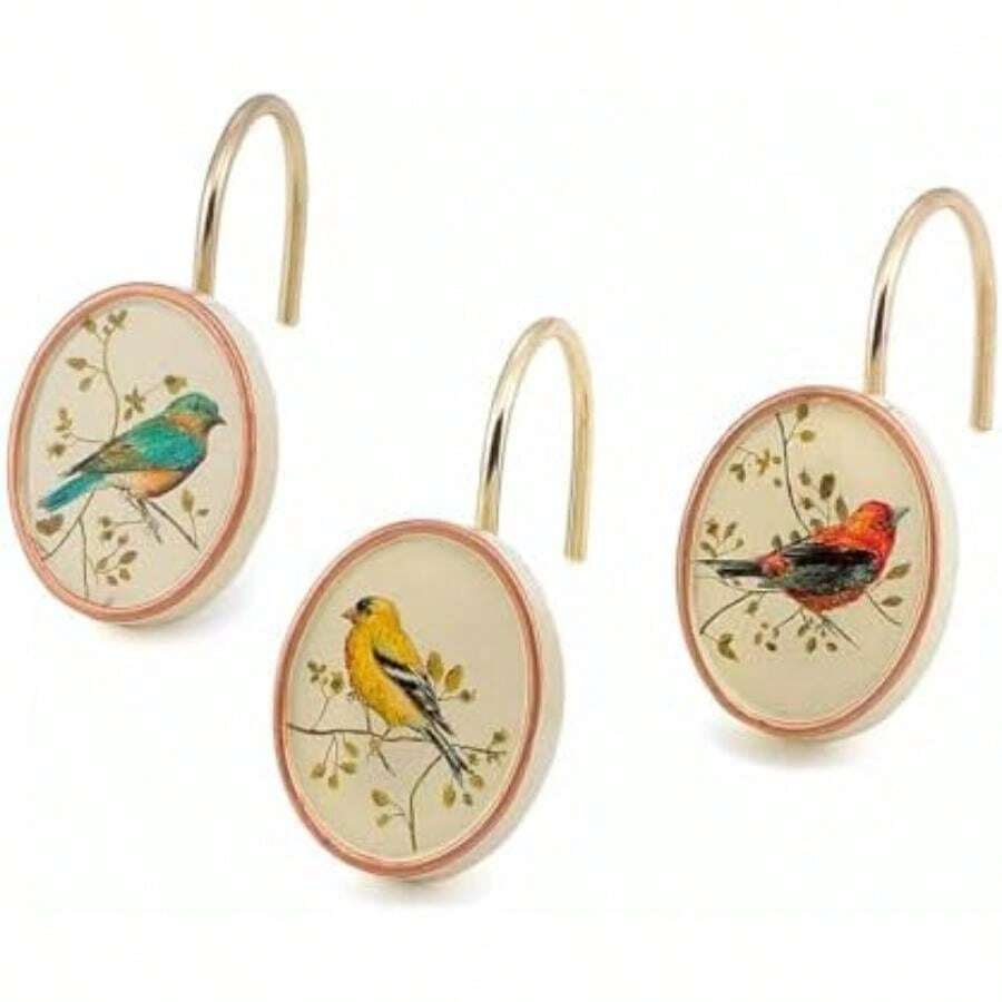 Avanti Linens - Toalla de Mano, algodón Suave y Absorbente, decoración de baño Natural (colección de pájaros Dorados), Marfil(Shower Hooks) - Multicolor - Ver 1