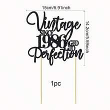 1Pc Black Glitter "Vintage Since 1986 Aged To Perfection" Cake Topper, 40th Birthday Milestone Party Decoration, Retro & Unique Custom Year Supplies - Multicolor - View 7