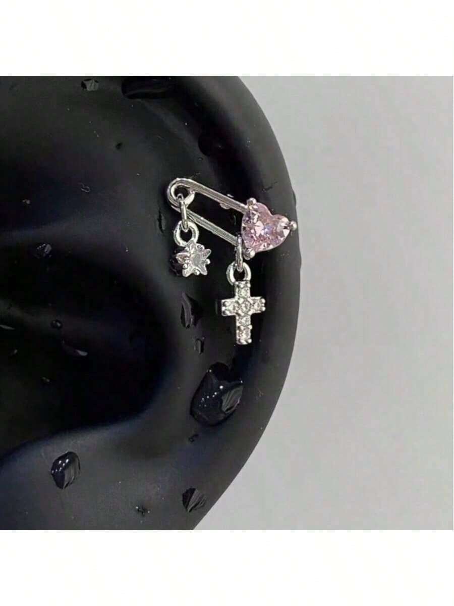 1pc Heart Shaped Zirconia Cartilage Earring, Simple & Fashionable Jewelry For Women, Suitable For Daily Wear And Parties