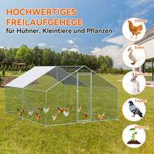 3x4x2m Metal Enclosure With Lock And Waterproof PE Cover, For Chickens, Rabbits And Other Small Animals