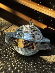 1 Peça Espelho de Bola de Discoteca Rotativa em Formato de Planeta, Decoração Suspensa, Design em Formato de Saturno, Bola de Natal Adereços de Fotografia para Bar, Decoração de Festa, Casamento e Feriados - Multicolorido - Visão 2