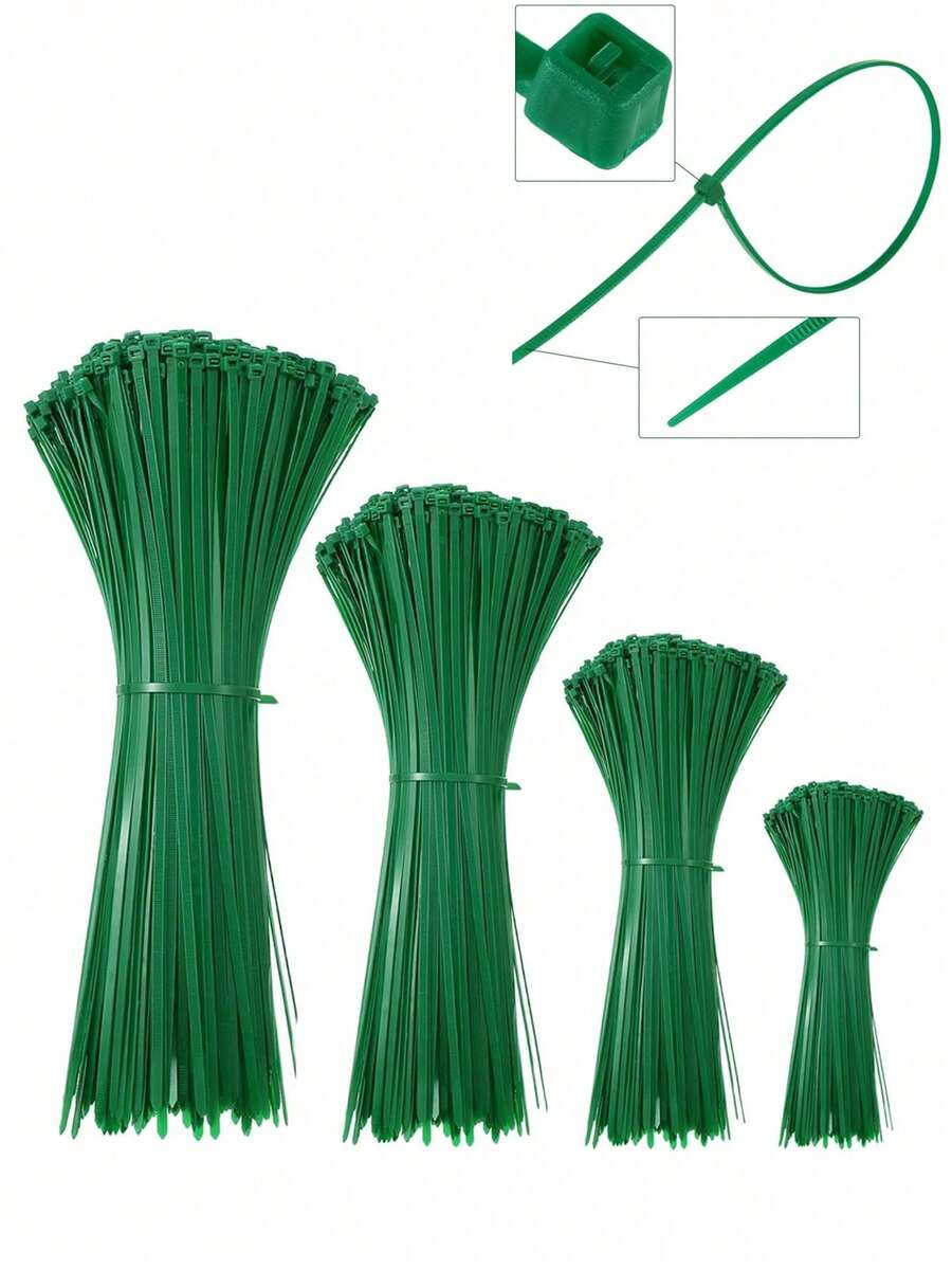 100Pcs Green Self-Locking Cable Ties, Plastic Cable Ties High Temperature Resistant Removable Cable Ties, Plant Fixing Straps For Party Supplies, Wedding Background Walls, Bouquets, Arch Bouquet Making Supplies High Temperature Resistant, Home, Valentine's Day, Birthday, Graduation Ceremony - Multicolor - View 1