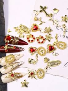 Bộ dụng cụ trang trí móng tay 70 món màu vàng kim với đá quý và pha lê, gồm các họa tiết hoa hồng, trái tim, thánh giá và Đức Mẹ Maria - Phụ kiện móng tay trang sức 3D lấp lánh phong cách Y2K, đồ trang trí móng tay dành cho nữ theo phong cách Y2K, phù hợp cho trang điểm, làm móng - Trang sức móng tay - Trang trí móng tay Giáng sinh, Trang trí móng tay Ngày Valentine. - Nhiều màu - Xem 7