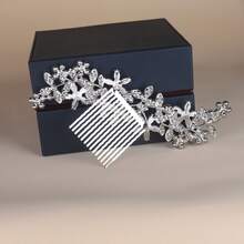 1pc Women's High-Grade Heavy-Duty Hair Comb With Rhinestones Elegant Boho Tiaras,Wedding Hair Accessories - Silver - View 7